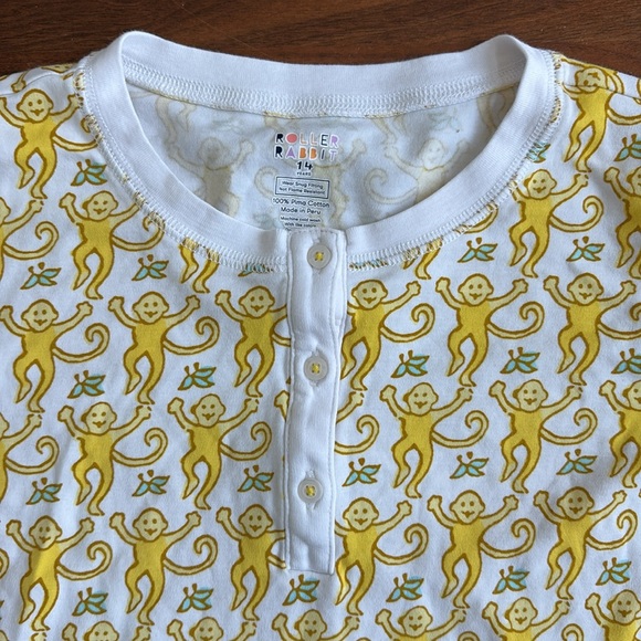 Roller Rabbit Yellow Monkey Henley Top Size Youth 14 Women’s XS - Picture 1 of 5